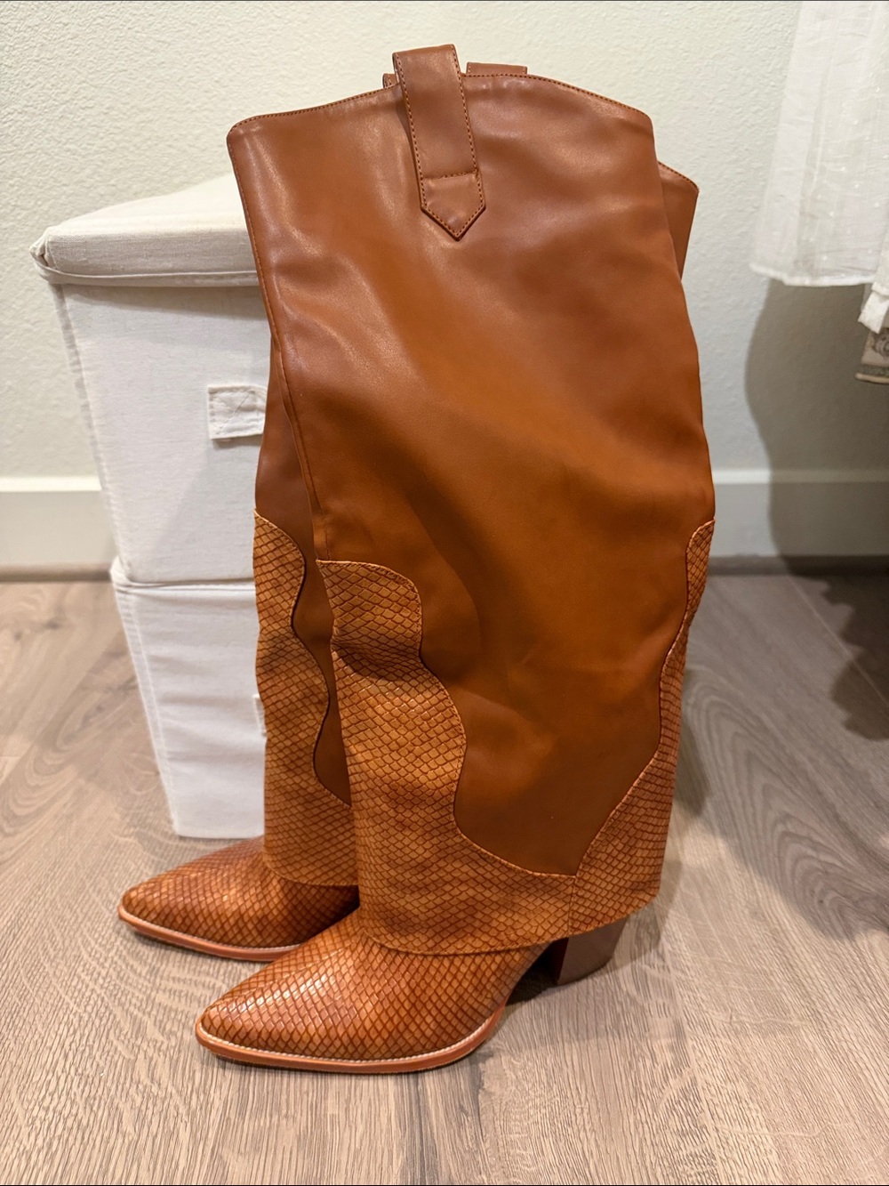 Fashion Nova Tan Over-the-Knee Western Boots